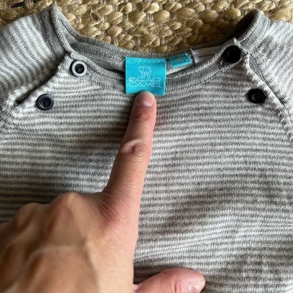 Grey and White Striped Knit Romper. - Picture 3 of 5